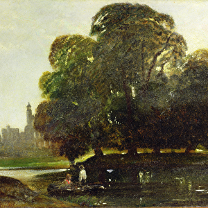 A View of Eton and the Fellows Eyot, c. 1835-45 (oil on paper on panel)
