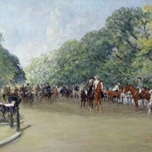 View of Hyde Park with Figures on Rotten Row (oil on canvas)