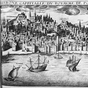 View of Lisbon (engraving) (b / w photo)