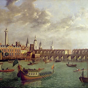 View of Old London Bridge (oil on panel)
