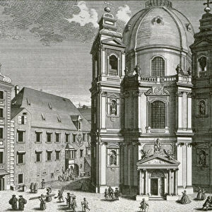 View of the Peterskirche, Vienna engraved by Johann Bernard Hattinger (engraving)