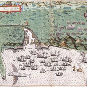 View-Plan of Santiago, Cape Verde Islands, Showing Sir Francis Drake