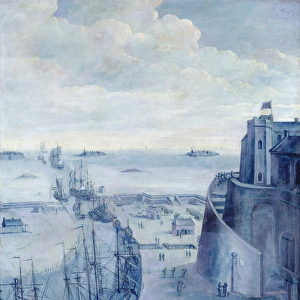 View of the port of Dunkirk and the castle of the Dame de Cassel (oil on canvas)