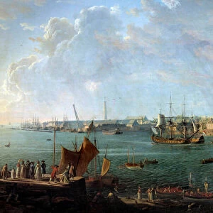 View of the port of Lorient in the 18th century Detail of a painting by Jean Francois Hue