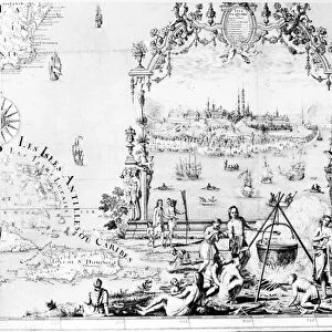 View of Quebec, cartouche of a map depicting St. Lawrence River from Sorel, 1699