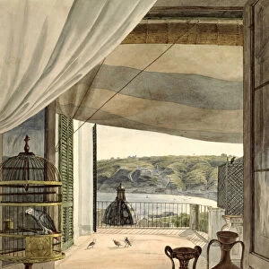 View from a Room with a Balcony over the Gulf of Naples, 1826 (w / c on paper)