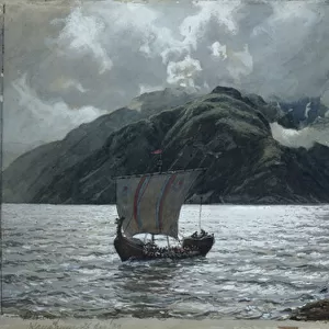 Viking Ships, Sognefjord (w / c, pen, pencil & gouache on paper)
