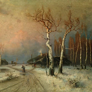 A Village in a Wooded Winter Landscape (oil)