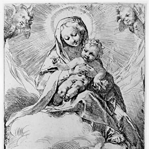 The Virgin and Child in the clouds (engraving)