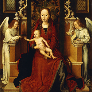 The Virgin and Child enthroned with two Angels, (oil on marouflaged panel)