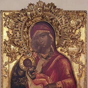 Virgin and Child (oil on panel with gold frame)