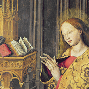 The Virgin Mary reading from a book of Hours, c. 1445 (oil on panel) (detail of 26541)