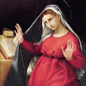 The Virgin, right hand panel from the Annunciation (oil on panel) (see also 228515)