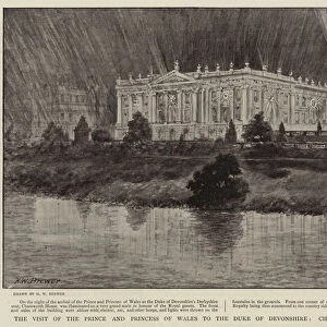 The visit of the Prince and Princess of Wales to the Duke of Devonshire, Chatsworth House illuminated (litho)