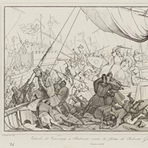 Vittoria de Veneziani a Butrinto contro la flotta di Roberto Guiscardo, 1085 (engraving)