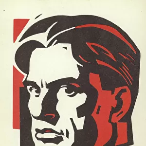 Vladimir Mayakovsky, Russian poet, playwright and actor (colour litho)