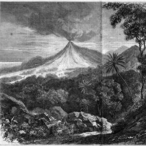 Volcanic eruption, Ile de la Reunion, 1859: view of the eruption of the "