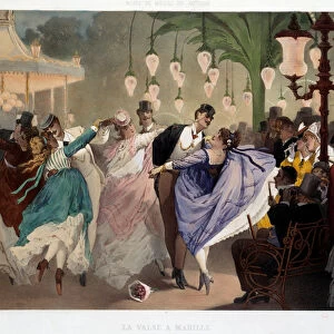 The waltz in Mabille dance scene in Mabille in 1867. Lithograph by Philippe Jacques
