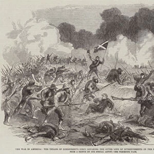 The War in America, the Texans of Longstreets Corps retaking the Outer Line of Intrenchments on the South Side of the James River (engraving)