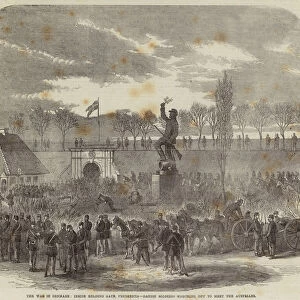 The War in Denmark, inside Kolding Gate, Fredericia, Danish Soldiers marching out to Meet the Austrians (engraving)
