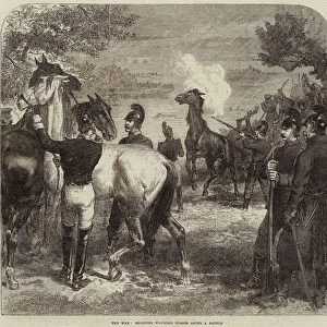 The War, shooting Wounded Horses after a Battle (engraving)
