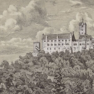 The Wartburg, castle overlooking the town of Eisenach, Thuringia, Germany (litho)