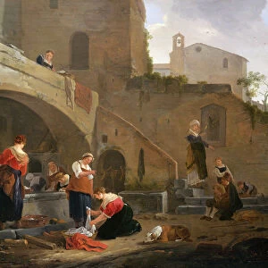 Washerwomen by a Roman Fountain (oil on canvas)
