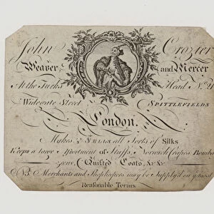 Weaver and Mercer, John Crozier, trade card (engraving)