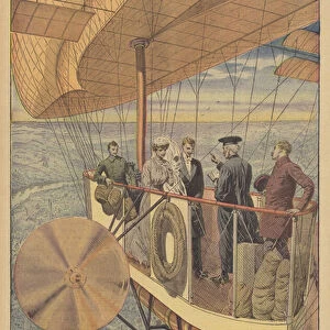 Wedding on board an airship (colour litho)