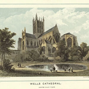 Wells Cathedral, south east view (colour litho)