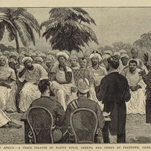 The West Coast of Africa, a Peace Palaver of Native Kings, Queens, and Chiefs at Freetown, Sierra Leone (engraving)