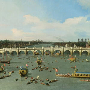 Westminster Bridge, London, With the Lord Mayors Procession on the Thames (oil on canvas)