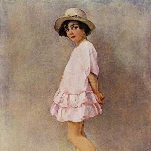 "Will I Do?"- young girl getting ready to go out (colour litho)