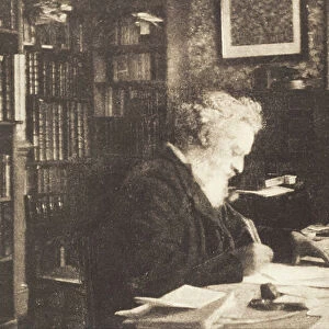 William Morris in his library at Kelmscott House, Hammersmith, 1890s (b/w photo)