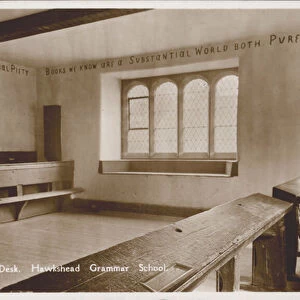 William Wordsworths desk, Hawkshead Grammar School, Cumbria (b / w photo)