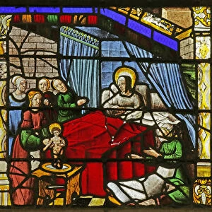 Window depicting the Birth of Saint Nicholas (stained glass)