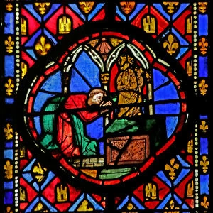 Window depicting Theophilus before a Statue of the Virgin Mary (stained glass)