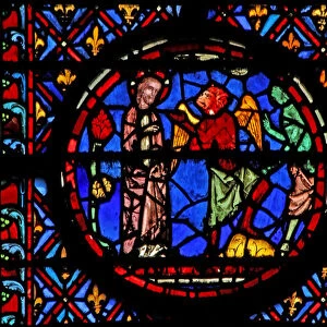 Window w12 Satan asks God permission to test Job Job II 8-10 (stained glass)