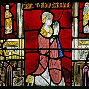 Window w23 depicting a donor / priest; architectural border (stained glass)