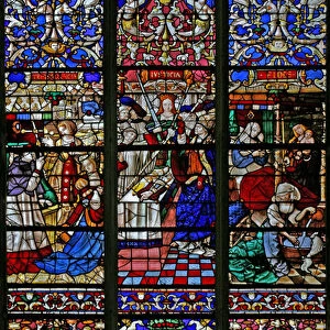 A detail from window w30, the panegyric to St Romain window (stained glass)