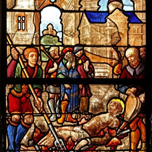Window w46 depicting the martyrdom of St Lawrence (stained glass)