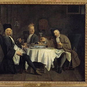 Wine drinkers once said the poet Alexis Piron (1689-1773) at table with his friends Jean Joseph Vade (1720-1757) and Charles Colle (1709-1783) Painting by Jacques Antreau (1657-1745) 18th century Sun. 0, 54x0, 66 m