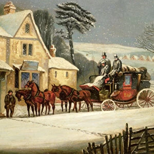 Winter Scene with the Royal Mail Halted at an Inn (oil on panel)