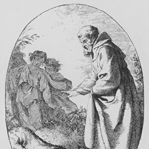 The Wolf of Gubbio at the feet of St Francis of Assisi (litho)