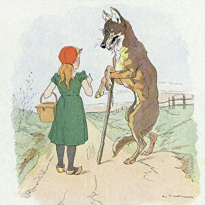 The Wolf and the Little Red Riding Hood Illustration by Vimar (1851-1916) for "The Little Red Riding Hood", tale by Charles Perrault (1628-1703), French writer (Little Red Riding Hood) Private collection
