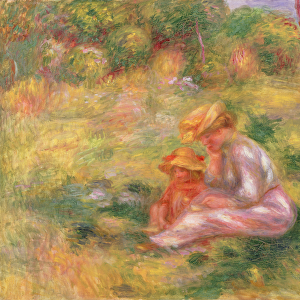 Woman and Child sitting in a Field, c. 1898 (oil on canvas)