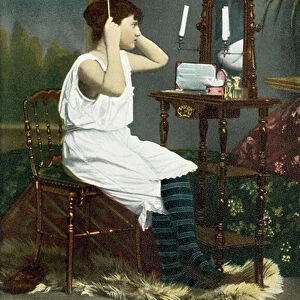 Woman getting ready (coloured photo)