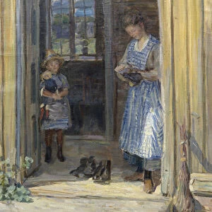 Woman and girl in doorway, 1919 (oil on canvas)