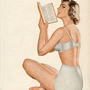 Woman in Lingerie Sitting Reading a Book, 1955 (screen print)