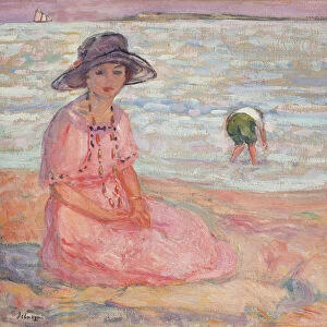 Woman in the Pink Dress by the Sea; Femme a la Robe Rose au bord de la Mer, c